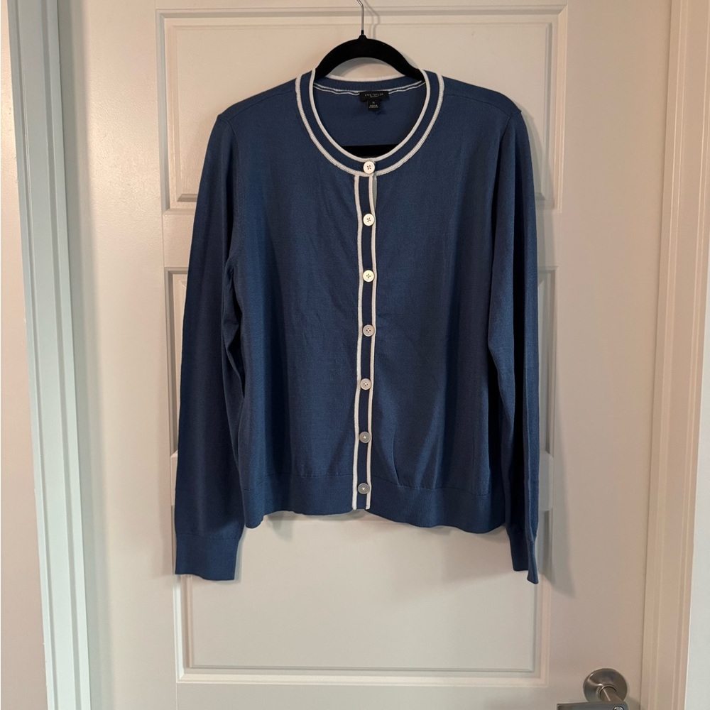Ann Taylor Navy Cardigan with White Accents